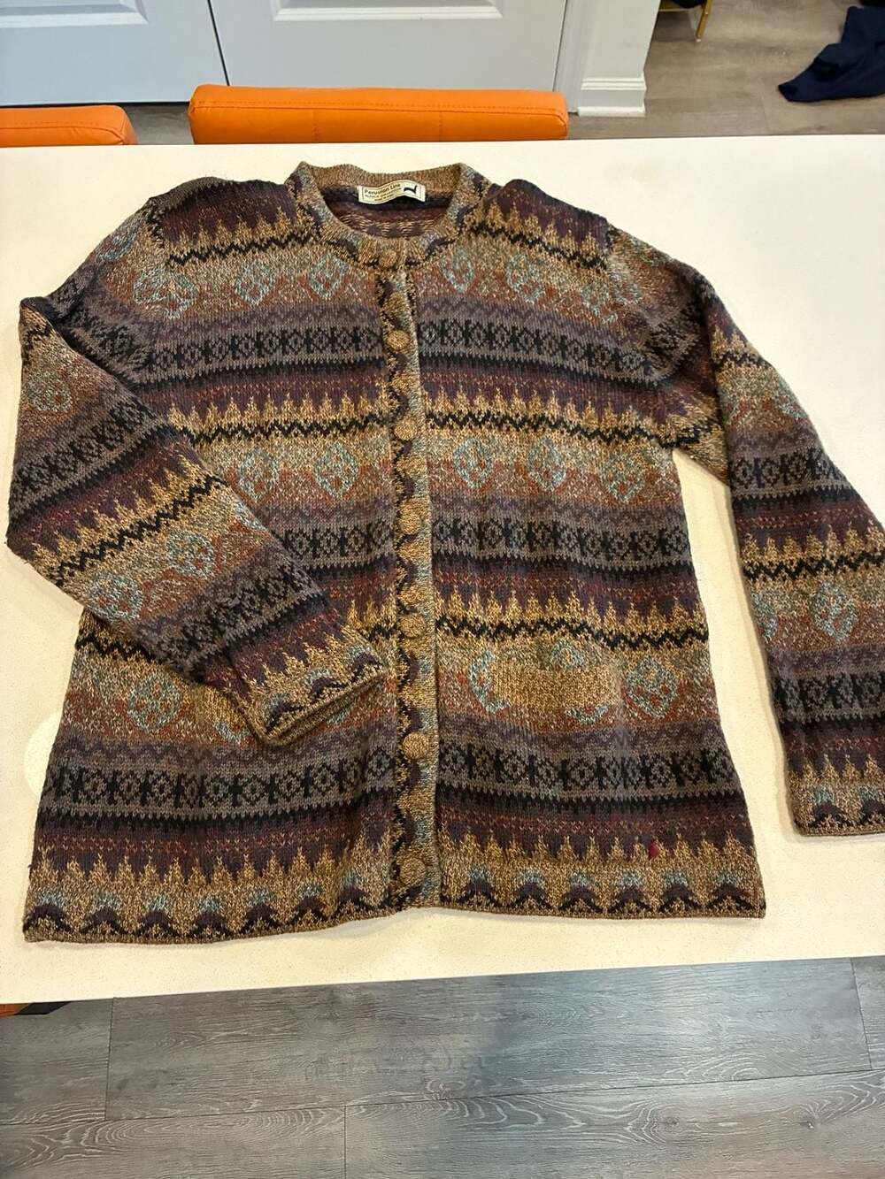 Peruvian Link Alpaca Collection Cardigan Sweater Brown Fair Isle Size M